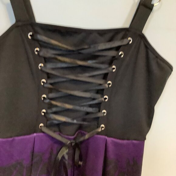 Dressfo Women’s Black Purple Bat Web Goth Dress Corset Lace L Corset Halloween - Picture 3 of 9